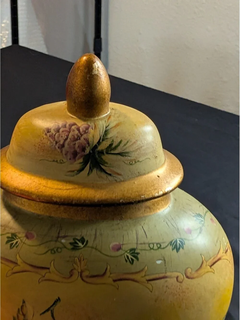 Vintage Hand Painted Decorative Vase Grapes Fruit Motif Rustic Home Decor